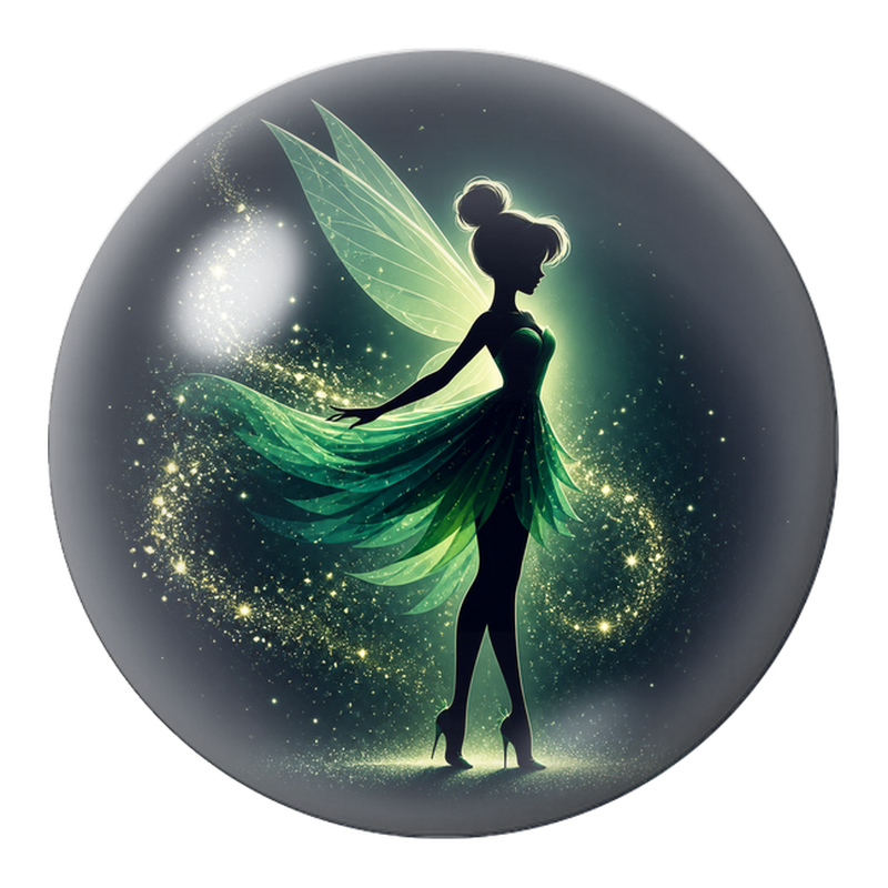 Cabochon en Verre Illustré Fée Verte dans la Poussière d'Étoiles 12 à 25mm