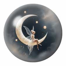 Cabochon en Verre Illustré Fée Blanche sur le Croissant de Lune 12 à 25mm pour la Création de Bijoux Fantaisie - DIY