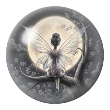 Cabochon en Verre Illustré Fée aux Ailes Irisées devant la Lune 12 à 25mm pour la Création de Bijoux Fantaisie - DIY