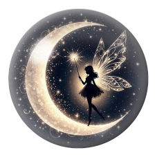 Cabochon en Verre Illustré Fée à la Baguette sur le Croissant de Lune 12 à 25mm pour la Création de Bijoux Fantaisie - DIY
