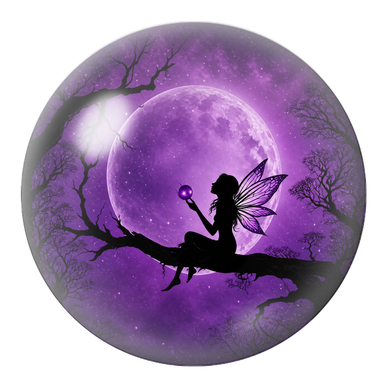 Cabochon en Verre Illustré Fée à l'Orbe Violet sous la Lune 12 à 25mm