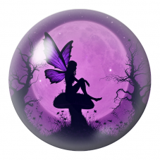 Cabochon en Verre Illustré Fée sur un Champignon sous la Lune Violette 12 à 25mm pour la Création de Bijoux Fantaisie - DIY