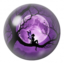Cabochon en Verre Illustré Fée sur une Branche sous la Lune Violette 12 à 25mm pour la Création de Bijoux Fantaisie - DIY