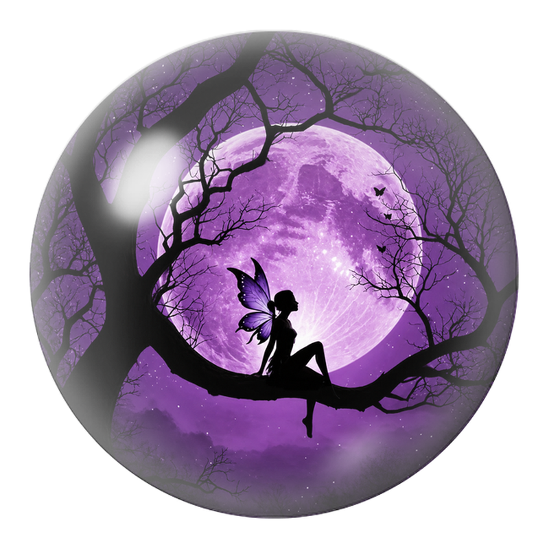 Cabochon en Verre Illustré Fée sur une Branche sous la Lune Violette 12 à 25mm