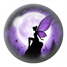 Cabochon en Verre Illustré Fée aux Ailes Violettes sous la Lune 12 à 25mm pour la Création de Bijoux Fantaisie - DIY