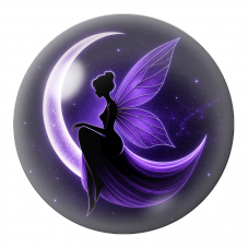 Cabochon en Verre Illustré Fée sur le Croissant de Lune Violet 12 à 25mm pour la Création de Bijoux Fantaisie - DIY