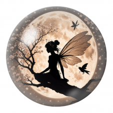 Cabochon en Verre Illustré Fée sur une Branche de Cerisier sous la Lune 12 à 25mm pour la Création de Bijoux Fantaisie - DIY