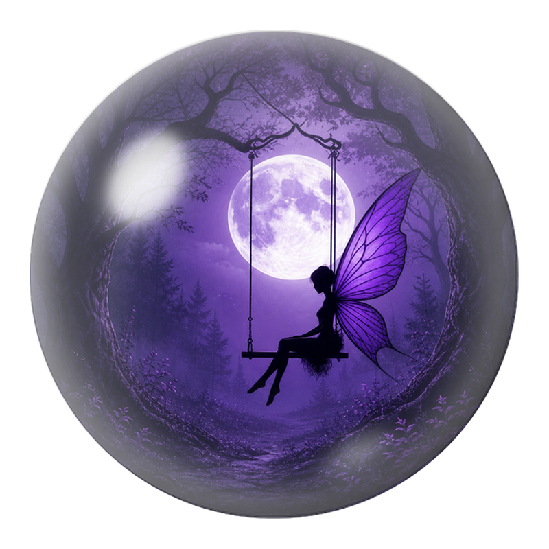 Cabochon en Verre Illustré Fée sur une Balançoire sous la Lune 12 à 25mm