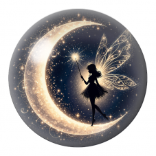Cabochon en Verre Illustré Fée à la Baguette sur le Croissant Doré 12 à 25mm pour la Création de Bijoux Fantaisie - DIY