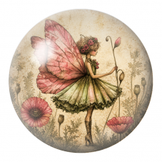Cabochon en Verre Illustré Fée des Coquelicots Roses 12 à 25mm pour la Création de Bijoux Fantaisie - DIY
