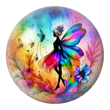 Cabochon en Verre Illustré Fée Arc-en-Ciel parmi les Papillons 12 à 25mm pour la Création de Bijoux Fantaisie - DIY