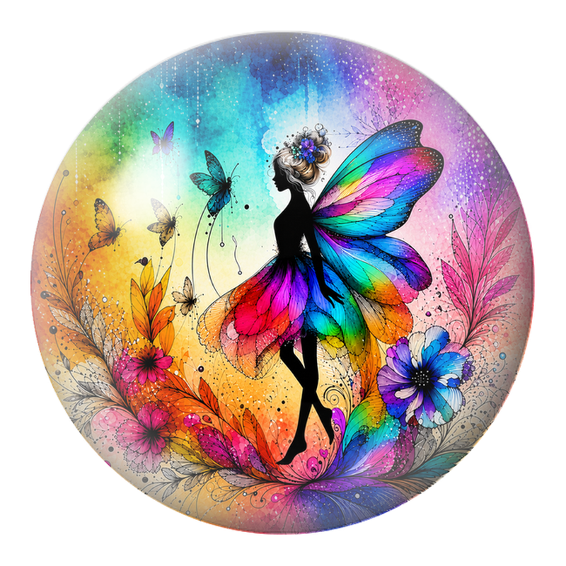 Cabochon en Verre Illustré Fée Arc-en-Ciel parmi les Papillons 12 à 25mm