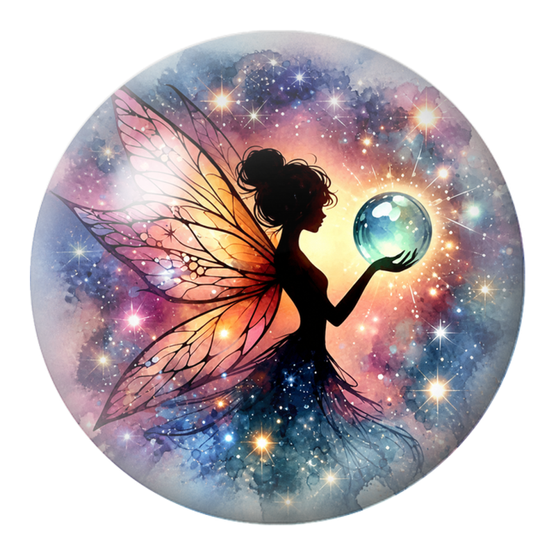 Cabochon en Verre Illustré Fée à l'Orbe de Cristal 12 à 25mm