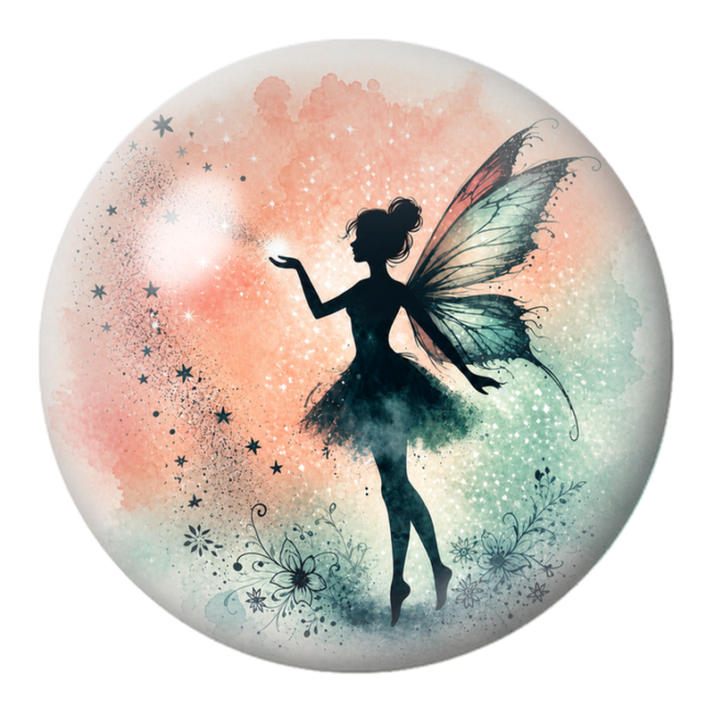 Cabochon en Verre Illustré Fée aux Ailes Vertes dans l'Aquarelle 12 à 25mm
