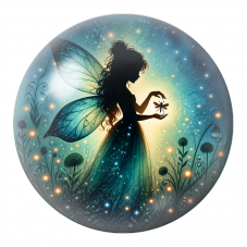 Cabochon en Verre Illustré Fée à la Libellule dans le Jardin Bleu 12 à 25mm pour la Création de Bijoux Fantaisie - DIY
