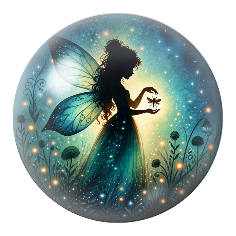 Cabochon en Verre Illustré Fée à la Libellule dans le Jardin Bleu 12 à 25mm