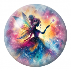 Cabochon en Verre Illustré Fée à la Baguette Arc-en-Ciel 12 à 25mm pour la Création de Bijoux Fantaisie - DIY