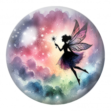 Cabochon en Verre Illustré Fée à la Baguette dans les Nuages Étoilés 12 à 25mm pour la Création de Bijoux Fantaisie - DIY