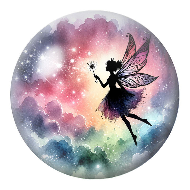 Cabochon en Verre Illustré Fée à la Baguette dans les Nuages Étoilés 12 à 25mm