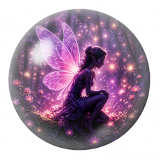 Cabochon en Verre Illustré Fée aux Ailes Roses dans la Forêt Lumineuse 12 à 25mm pour la Création de Bijoux Fantaisie - DIY