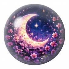 Cabochon en Verre Illustré Croissant de Lune parmi les Fleurs Roses 12 à 25mm pour la Création de Bijoux Fantaisie - DIY