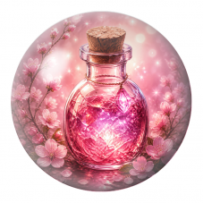 Cabochon en Verre Illustré Potion Féerique Rose aux Fleurs 12 à 25mm pour la Création de Bijoux Fantaisie - DIY