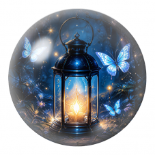 Cabochon en Verre Illustré Lanterne Féerique aux Papillons Bleus 12 à 25mm pour la Création de Bijoux Fantaisie - DIY
