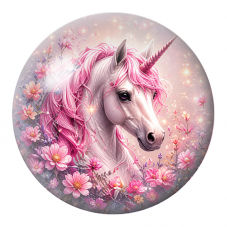 Cabochon en Verre Illustré Licorne Rose dans le Jardin Fleuri 12 à 25mm pour la Création de Bijoux Fantaisie - DIY
