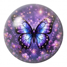 Cabochon en Verre Illustré Papillon Bleu et Violet parmi les Fleurs 12 à 25mm pour la Création de Bijoux Fantaisie - DIY