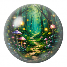 Cabochon en Verre Illustré Chemin Féerique aux Champignons Lumineux 12 à 25mm pour la Création de Bijoux Fantaisie - DIY