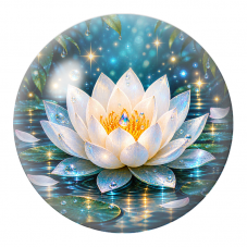 Cabochon en Verre Illustré Lotus Blanc de Cristal sur l'Eau 12 à 25mm pour la Création de Bijoux Fantaisie - DIY