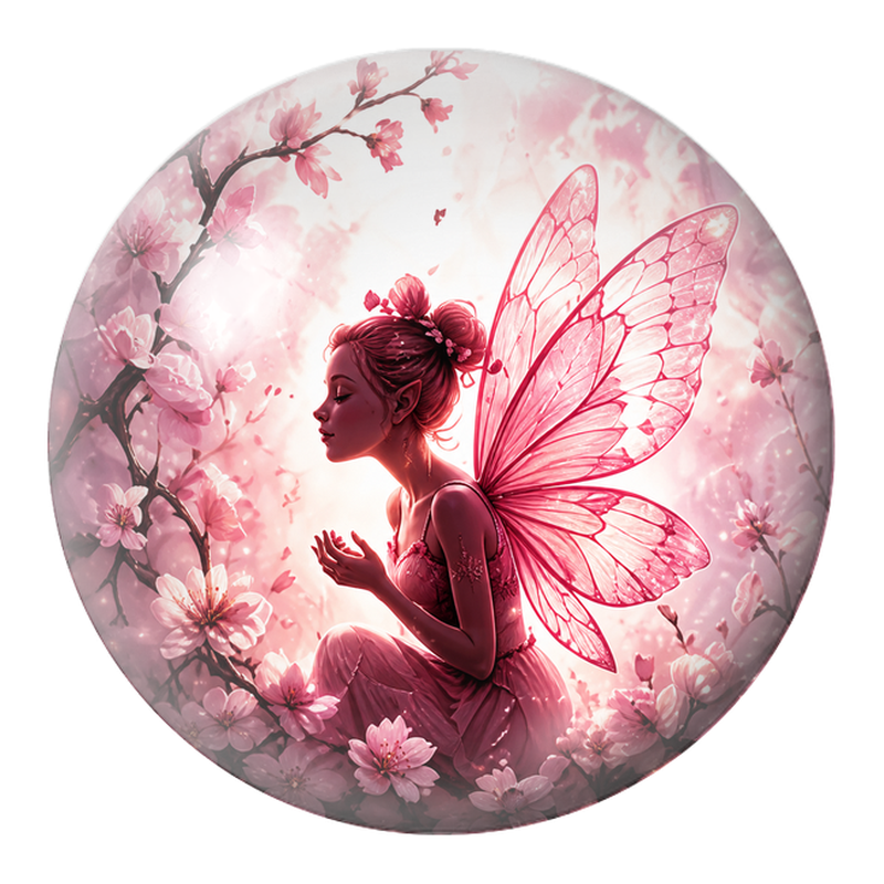 Cabochon en Verre Illustré Fée Rose parmi les Fleurs de Cerisier 12 à 25mm