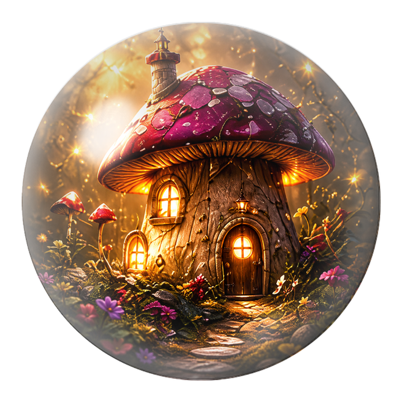 Cabochon en Verre Illustré Maison Champignon dans la Forêt Féerique 12 à 25mm