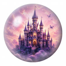 Cabochon en Verre Illustré Château Féerique dans les Nuages Roses 12 à 25mm pour la Création de Bijoux Fantaisie - DIY