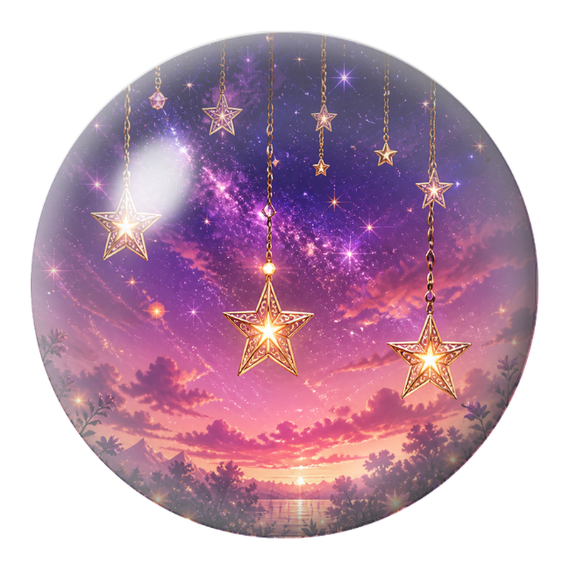 Cabochon en Verre Illustré Étoiles Dorées Suspendues au Crépuscule 12 à 25mm