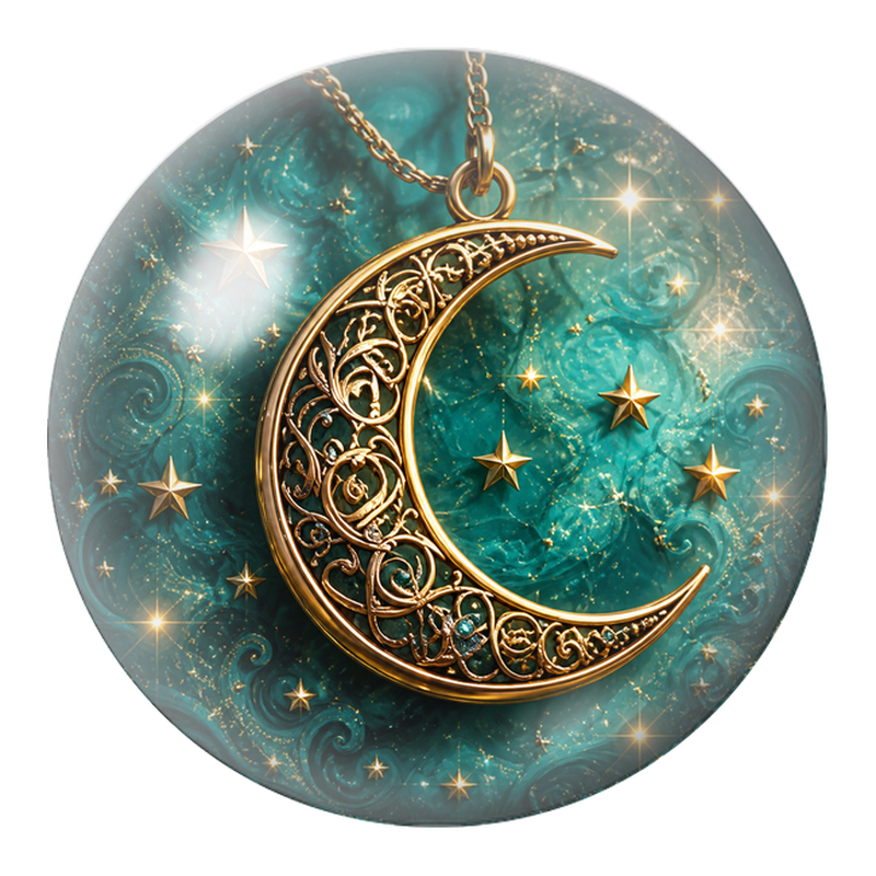 Cabochon en Verre Illustré Pendentif Croissant de Lune Doré 12 à 25mm
