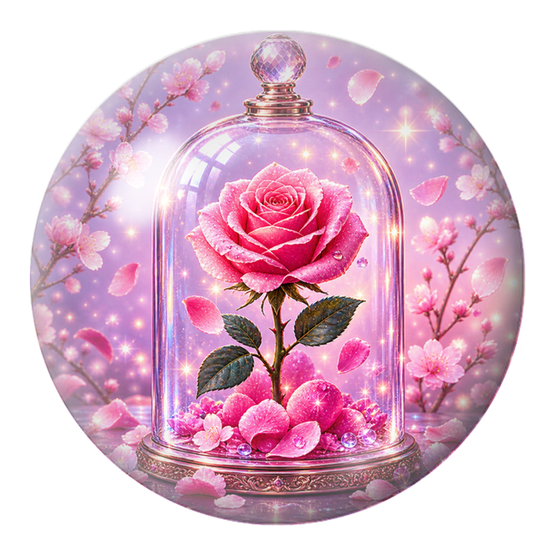 Cabochon en Verre Illustré Rose Enchantée sous Cloche de Verre 12 à 25mm