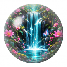 Cabochon en Verre Illustré Cascade Féerique aux Fleurs Roses 12 à 25mm pour la Création de Bijoux Fantaisie - DIY