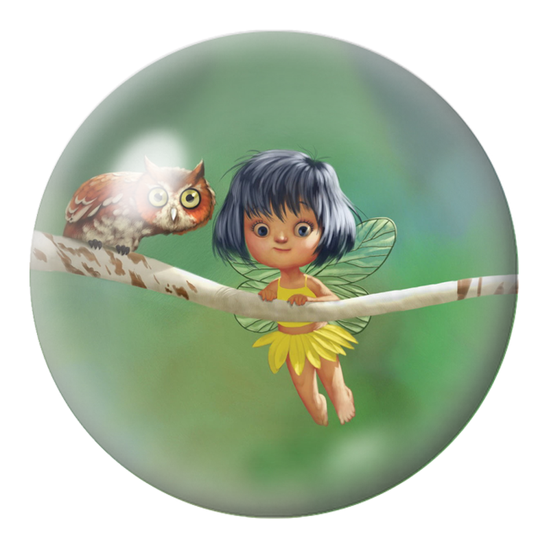 Cabochon en Verre Illustré Petite Fée et Chouette sur une Branche 12 à 25mm