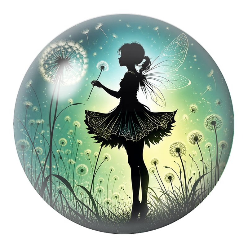 Cabochon en Verre Illustré Fée au Pissenlit dans la Prairie 12 à 25mm