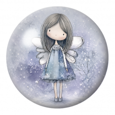 Cabochon en Verre Illustré Petite Fée d'Hiver en Robe Bleue 12 à 25mm pour la Création de Bijoux Fantaisie - DIY