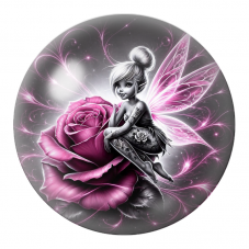 Cabochon en Verre Illustré Fée Tatouée sur une Rose Rose 12 à 25mm pour la Création de Bijoux Fantaisie - DIY