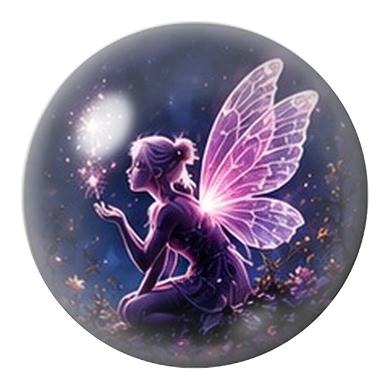 Cabochon en Verre Illustré Fée Soufflant des Étincelles Roses 12 à 25mm