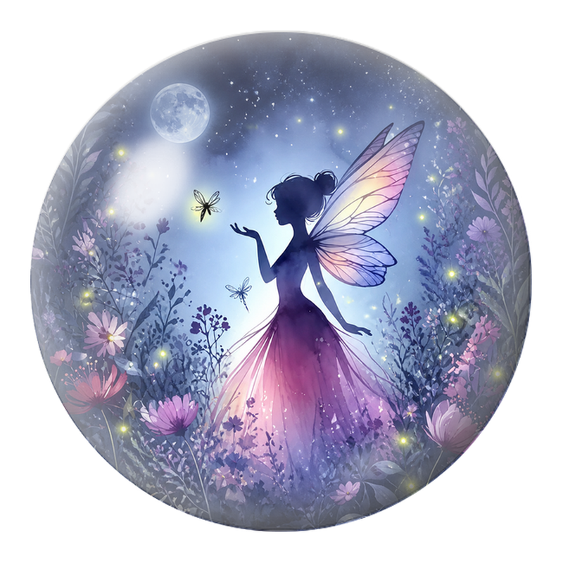 Cabochon en Verre Illustré Fée aux Papillons dans le Jardin Lunaire 12 à 25mm