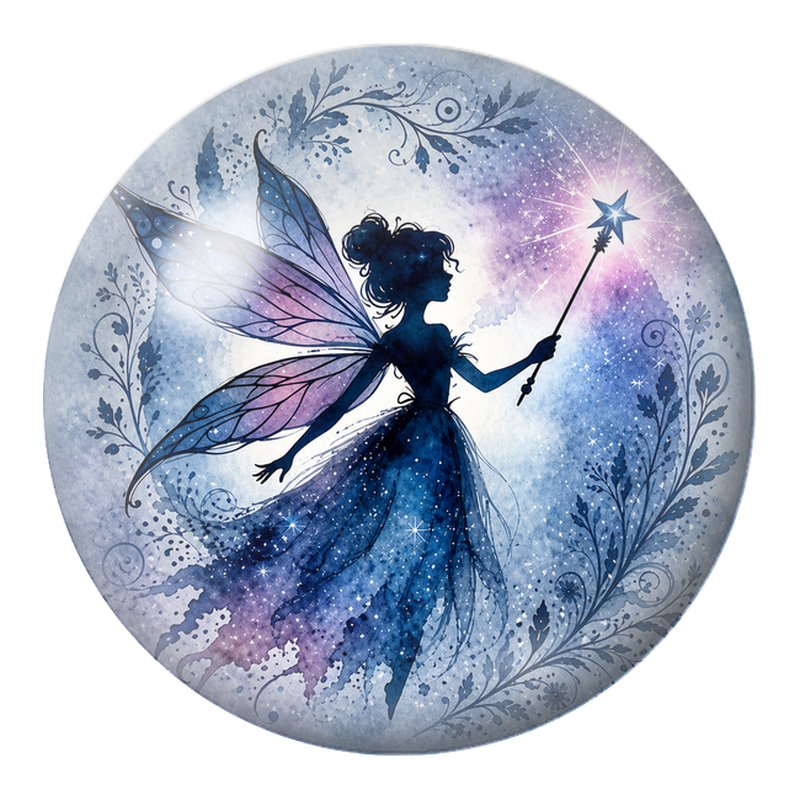 Cabochon en Verre Illustré Fée Bleue à la Baguette Étoilée 12 à 25mm