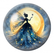 Cabochon en Verre Illustré Fée à l'Étoile devant la Lune Dorée 12 à 25mm pour la Création de Bijoux Fantaisie - DIY