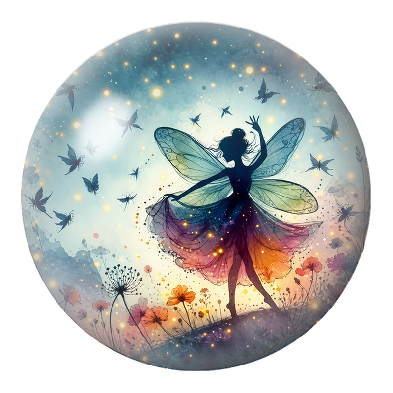 Cabochon en Verre Illustré Fée Dansant parmi les Papillons 12 à 25mm