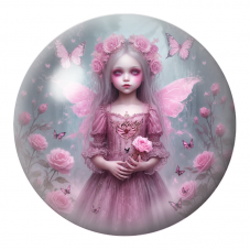 Cabochon en Verre Illustré Fée Rose aux Papillons dans la Brume 12 à 25mm pour la Création de Bijoux Fantaisie - DIY