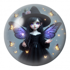 Cabochon en Verre Illustré Fée Sorcière aux Ailes Violettes 12 à 25mm pour la Création de Bijoux Fantaisie - DIY