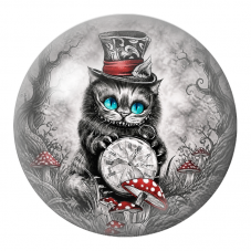 Cabochon en Verre Illustré Chat du Cheshire au Chapeau et à l’Horloge 12 à 25mm pour la Création de Bijoux Fantaisie - DIY